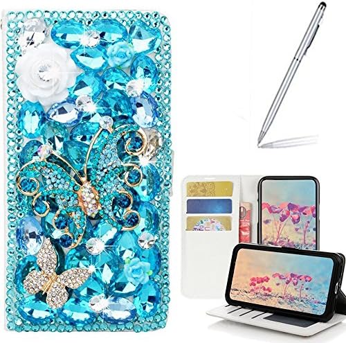 Yaheeda Galaxy J7 2018 Case with 2 in 1 Stylus and Ballpoint Pen, [Stand Feature] Butterfly Wallet Case Premium [Bling Luxury] Leather Flip Cover [Card Slots] For Samsung Galaxy J7 Prime 2