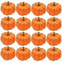 Lulonpon 16pcs Simulation Mini Fake Fruit Pumpkins Artificial Life Like Simulation Pumpkins Set,Halloween Thanksgiving Autumn Party Favors Ornaments Home House Kitchen Decoration (Orange)