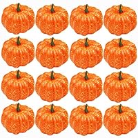 Lulonpon 16pcs Simulation Mini Fake Fruit Pumpkins Artificial Life Like Simulation Pumpkins Set,Halloween Thanksgiving Autumn Party Favors Ornaments Home House Kitchen Decoration (Orange)