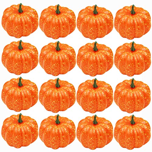 Lulonpon 16pcs Simulation Mini Fake Fruit Pumpkins Artificial Life Like Simulation Pumpkins Set,Halloween Thanksgiving Autumn Party Favors Ornaments Home House Kitchen Decoration (Orange)