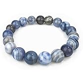 TSdiyART Blue Lace Agate Bracelet, 10mm Natural Round Gemstone Beaded Bracelet for Women Men, Healing Crystal Chakra Bracelets Jewelry