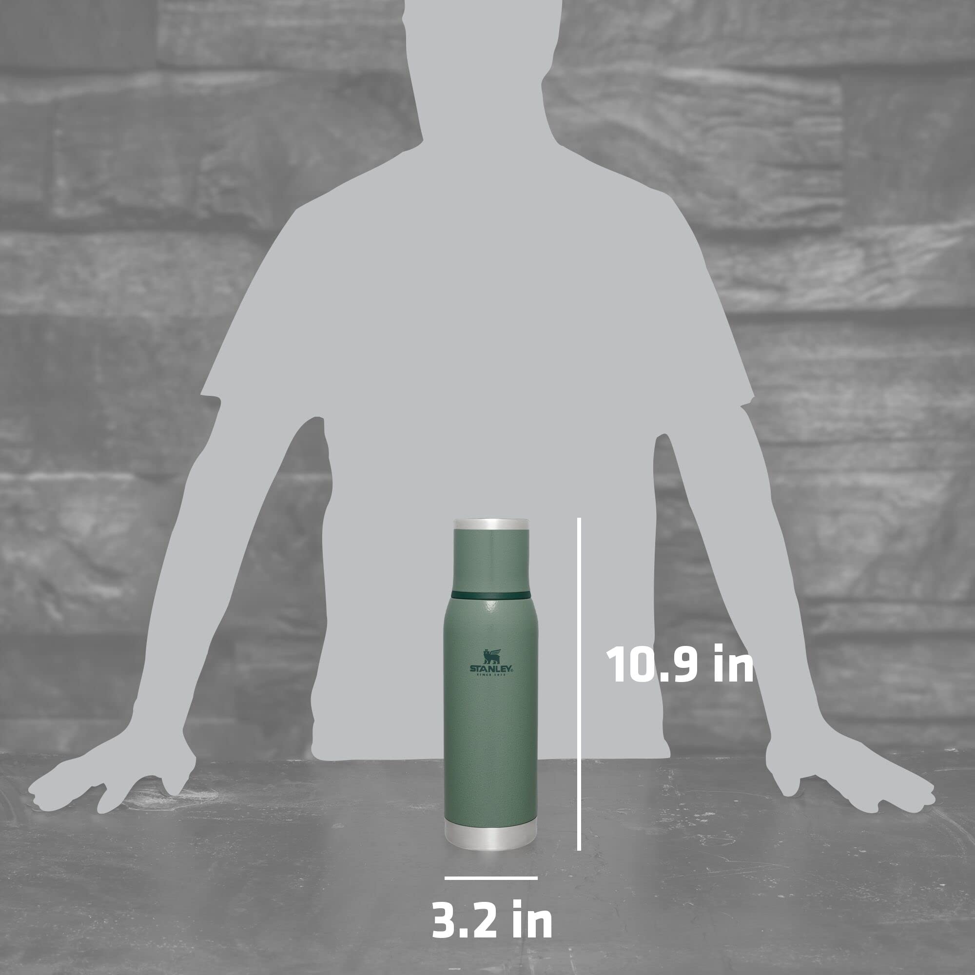 Stanley Adventure-To-Go Vacuum Bottle 25 oz | Wide Mouth with Leakproof Cup Lid | Keep Drinks Hot or Cold | Packable for Travel | Insulated Stainless Steel Thermal Bottle | BPA-Free | Hammertone Green