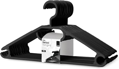 KEPLIN Space Saving Black Plastic Coat Hangers 20 Pack Swivel Non Slip