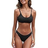 Fanuerg Women's Ribbed Bikini Sets Scoop Neck Cheeky Swimsuit Textured Two Piece Bathing Suit