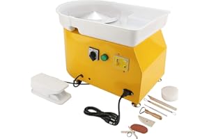 HighFree 25CM Electric Pottery Wheel Machine with Detachable Washable Basin, Foot Pedals and Clay Sculpting Tools (Yellow)