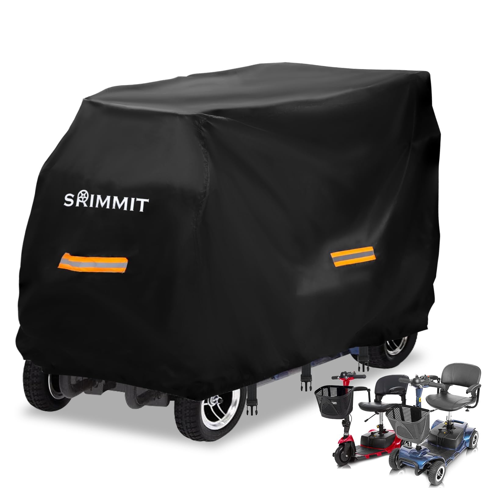 Upgraded Mobility Scooter Storage Cover,SRIMMIT Heavy Duty 420D Oxford Fabric Electric Scooter Cover, Waterproof,Anti-UV,Durable with Waterproof Strip,Reflective Strips,3 Buckles (2XL 69" x 25" x 47")