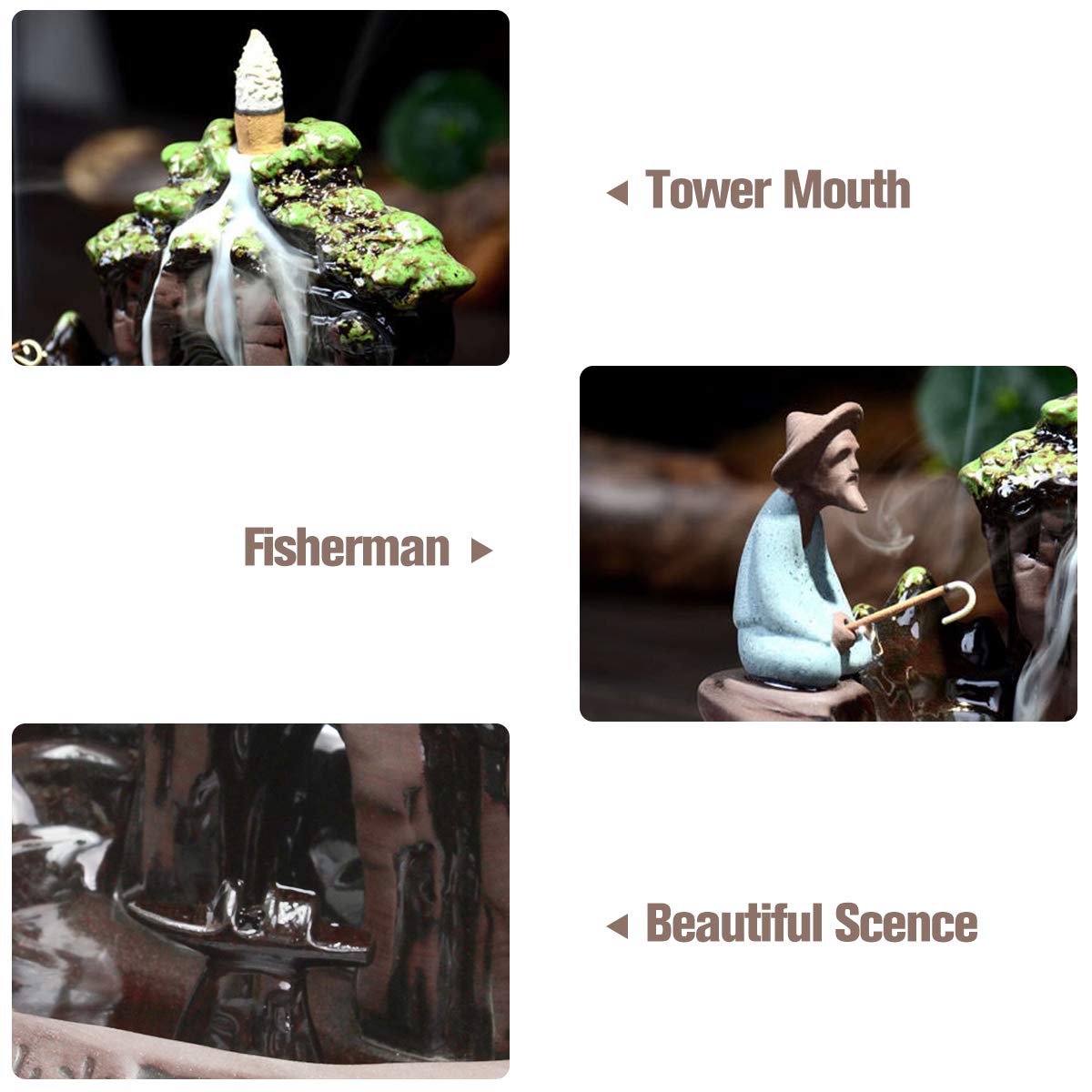 Jeteven Big Ceramic Incense Burner Backflow Incense Burner Holder + 10pcs Incense Cones Incense Stick Holder for Home Office Decor 7.48\'\'X4.53\'\'X4.72\'\'