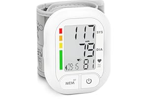 ASTART Blood Pressure Monitor Adjustable Wrist Cuff for Home Use Automatic BP Machine Large Digital LCD Display 199 Memory Batteries Included with Carrying Case, White