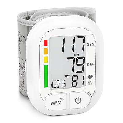 Blood Pressure Monitor Adjustable Wrist Cuff for Home Use Automatic BP Machine Large Digital LCD Display 199 Memory Batteries Included with Carrying Case, White