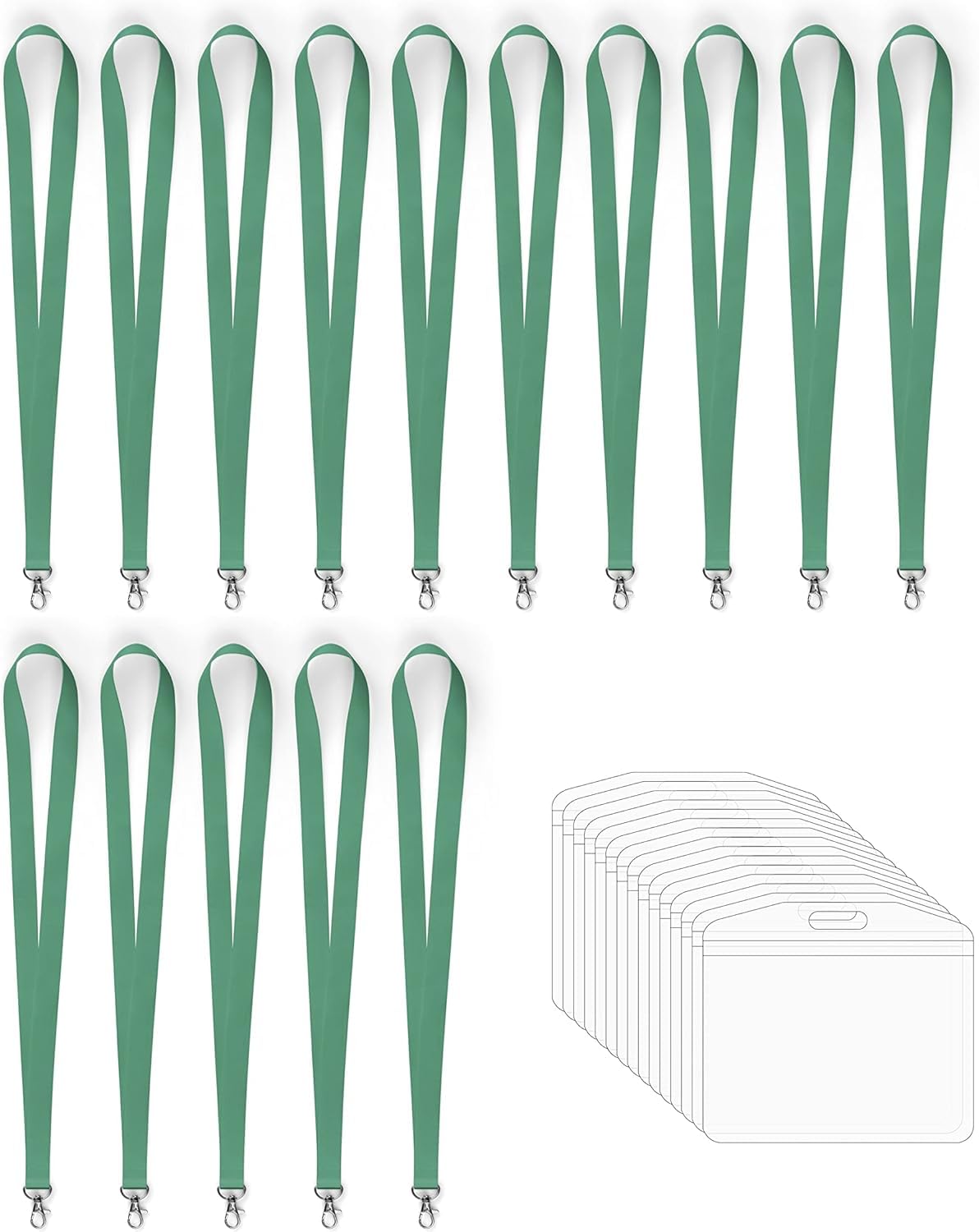 Lanyard with Clear Card Holder, Assorted Colours, Id Card Holder (15x Green)