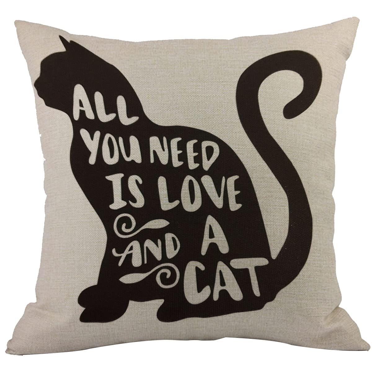 CANSEGO Cat Cushion Covers Kitten All You Need Is Love and a Cat Lover Quote Cute Animal Square Pillowcases Cotton Linen Throw Pillow for Women Men Boys Girls Bed 18x18 Inch