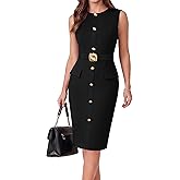 GRACE KARIN Women's Work Business Casual Dresses Office Fall Outfit | Bleted,with Zipper,Sleeveless,Crew Neck,Knee Length,Midi Outfits for Formal,Office,Church,Funeral,Professional