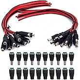 (Real 18AWG 43x2pcs Copper Strands) 10 Pairs DC Power Pigtail Cables Wire 12V 5A Male & Female + 10 Pairs DC Power Jack Plug Adapter Connectors for CCTV Home Security Surveillance (2.1mm x 5.5mm)