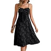 Rooscier Women's Floral Print Tie Knot Shirred Spaghetti Strap Flowy A Line Midi Dress