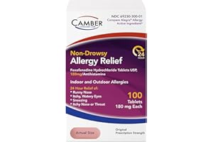 CAMBER PHARMACEUTICALS, INC Camber Fexofenadine Antihistamine Non-Drowsy Indoor Outdoor 24hrs Allergy Relief Medicine 100 Tablets