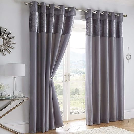 Boulevard Velvet Strip Faux Silk Eyelet Ring Top Curtains Fully
