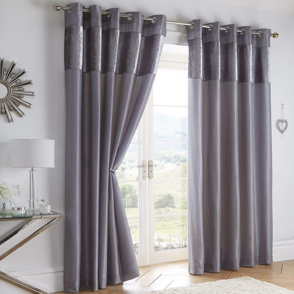 Boulevard Velvet Strip Eyelet Ring Top Curtains Fully Lined