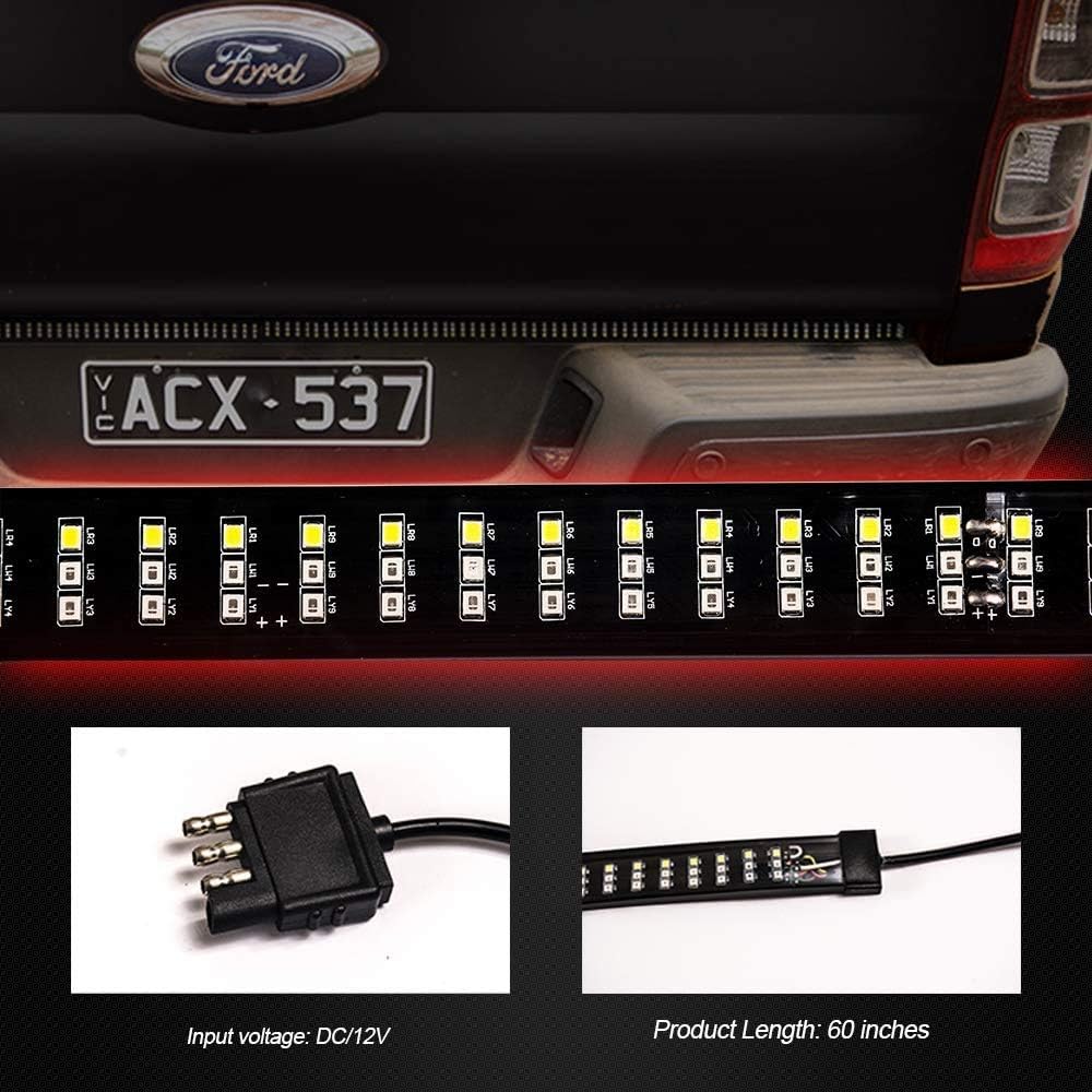 GoodRun 48" Triple LED Tailgate Light Bar w/Sequential Amber Turn Signal White Reverse Lights Parking, Brake, Weatherproof No Drill Install for Pickup, RV, SUV, Boats Truck Tailgate (PK-02): Automotive