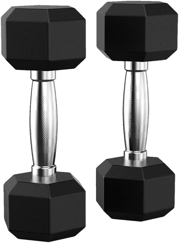 Xchenda Barbell Set Hex Rubber Dumbbell with Metal Handles Dumbbell Weight Set Training Free-Weight Racks Exercise & Fitness Dumbbells