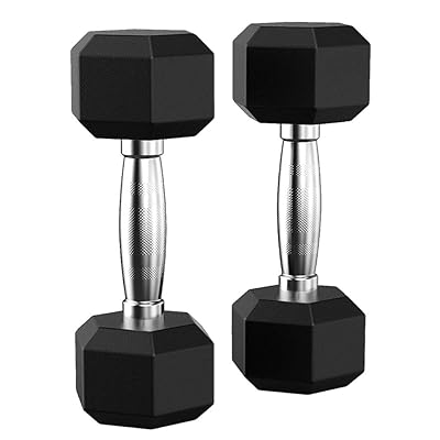 1 Pair Hex Rubber Dumbbells with Ergonomic Handles, 5-50 Pounds