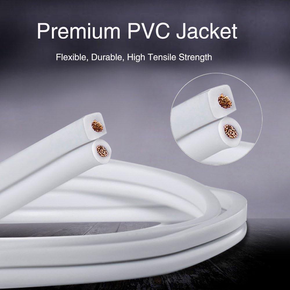 TYUMEN 18 AWG Gauge 2 Conductor Stranded 40 FT Roll Speaker Zip Wire Car Home Audio Cable, 99.95% Oxygen Free Copper Wires, White: Car Electronics