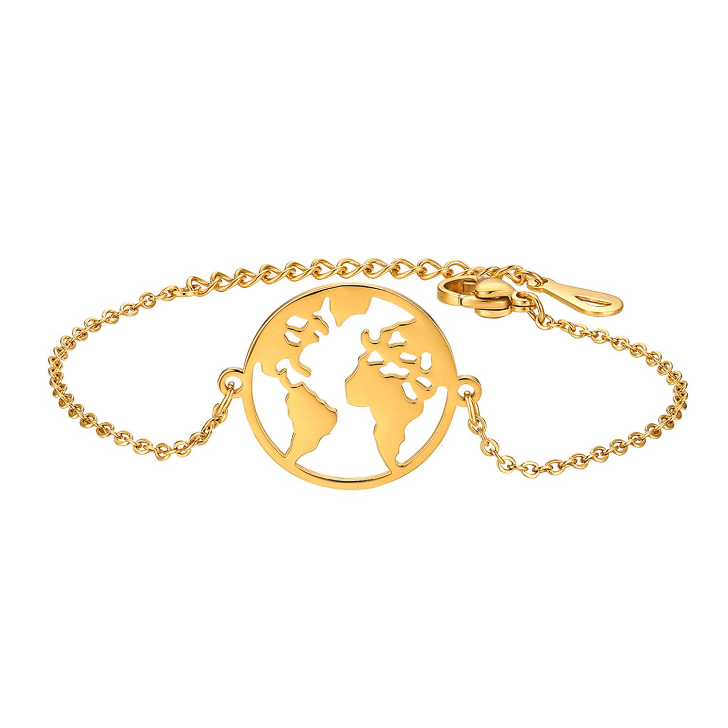 Cupimatch Adjustable Hollow World Map Bracelet Link Stainless Steel Jewelry Gift for Women Girls