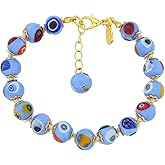 Glass Of Venice Murano Glass Bracelet Italian Millefiori - Periwinkle Blue Mosaic Beads Handmade Blown Glass - Murano Glass Bracelets for Women