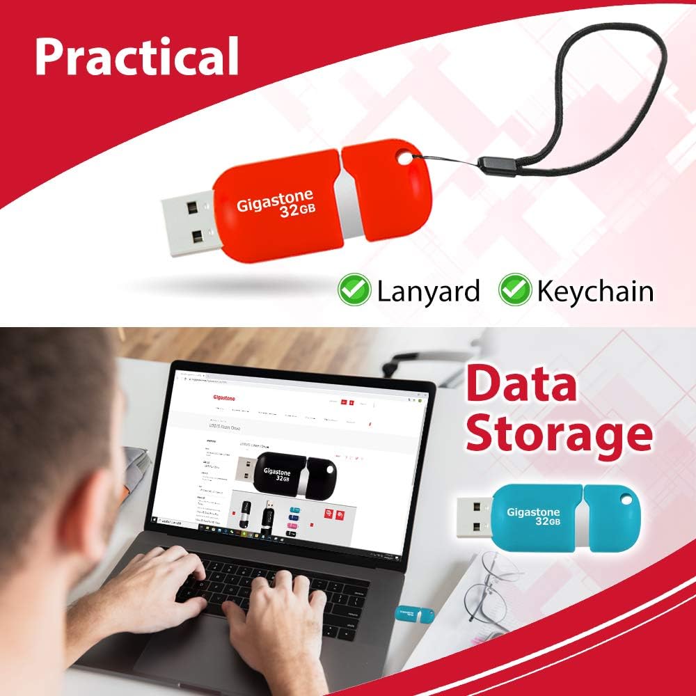 GIGASTONE 32GB 5-Pack V10 USB 2.0 Flash Drive Thumb Drive Memory Stick Pen Drive Capless Retractable Design (Multi Color) - Image 4