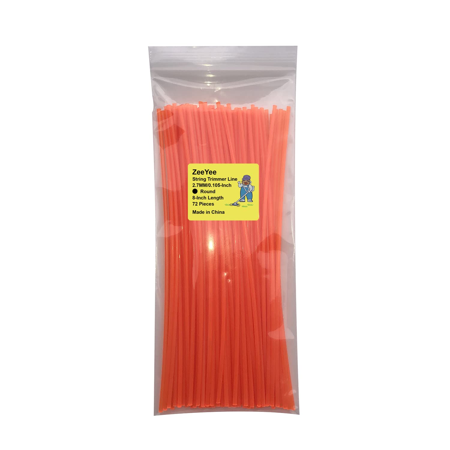 ZeeYee 72 Pieces Precut Round 2.7mm by 20cm Length Grass Trimmer Line Orange