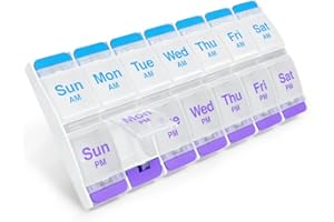 EZY DOSE Push Button (7-Day) Pill Case, Medicine Planner, Vitamin Organizer, 2 Times a Day AM/PM, Large Compartments, Arthrit