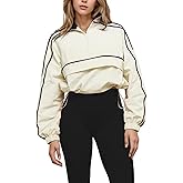 Kinivi Women Stretch Water Repellent Half Zip Crop Windbreaker Jacket Stand Collar Contrast Piping Lightweight