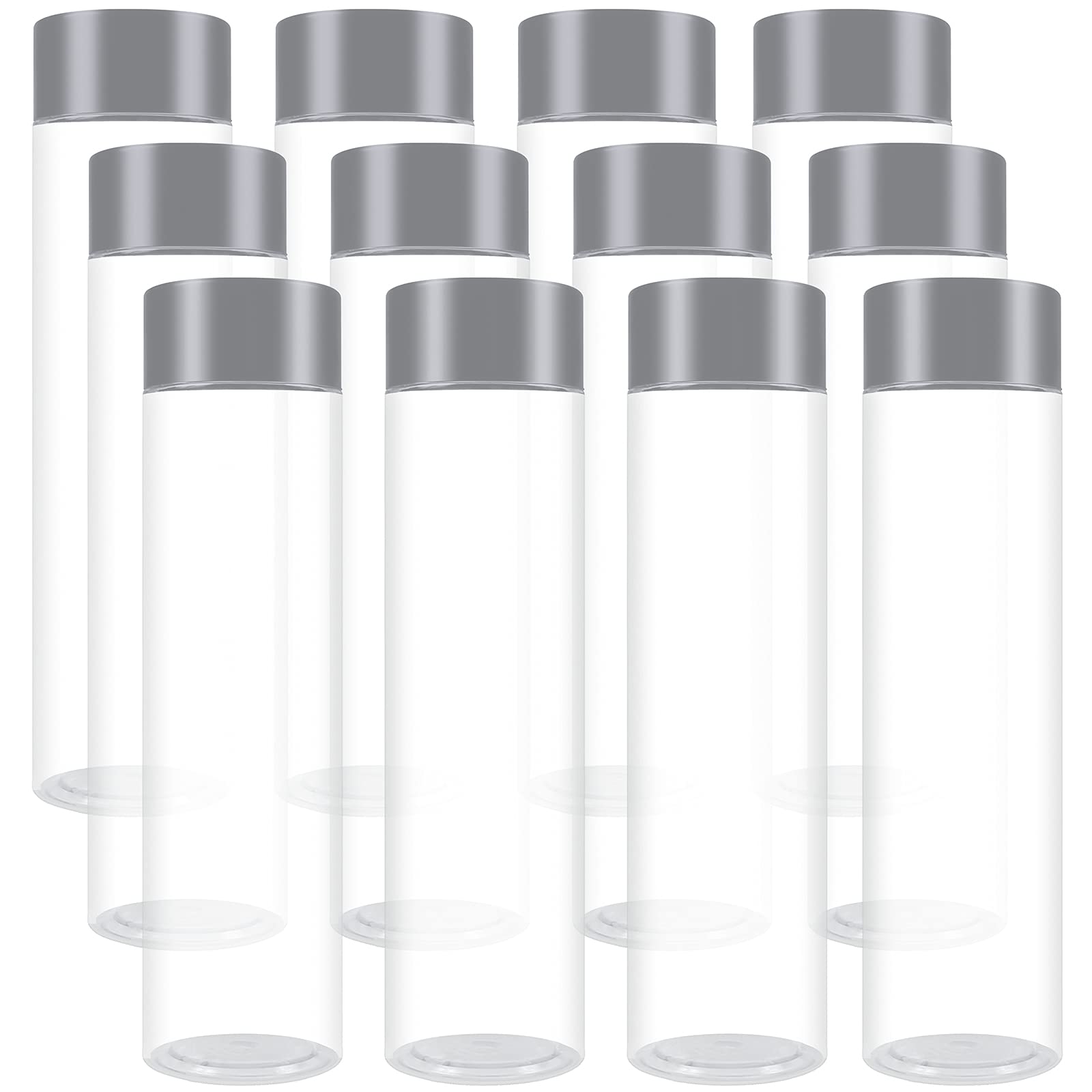 Aneco 12 Pack 12 Ounce PET Empty Juice Bottles with Lids Reusable Clear Drink Containers for Storing Juice, Milk, Smoothie or Homemade Beverages (Silver)
