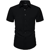 Manwan walk Men's Short Sleeve Casual Button-Down Solid Slim Fit Business Formal Shirts