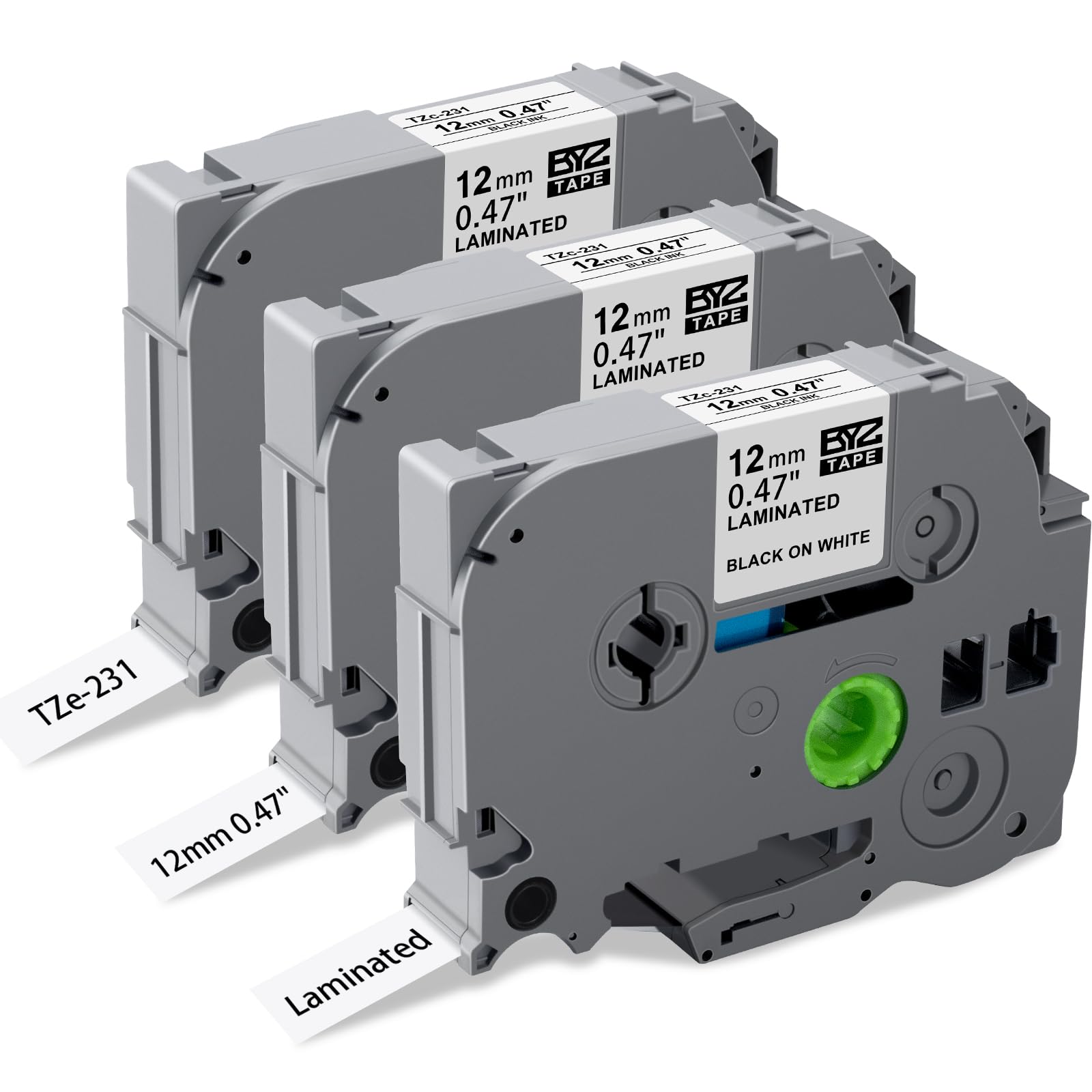 3-Pack Compatible with Brother P-Touch TZe-231 Label Tape, 12mm (0.47") for Brother Label Printer Laminated, Black on White Cassette for PT-E110 H110 H100R H101C H105 PT-1000 PT-H108 Label Maker