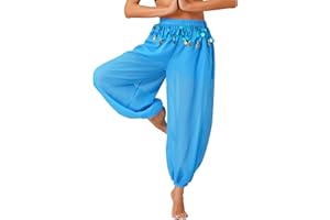 XUNZOO Women's Belly Dance Harem Pants Shiny Sequin Tassel Trouser Arabic Performance Loose Pants