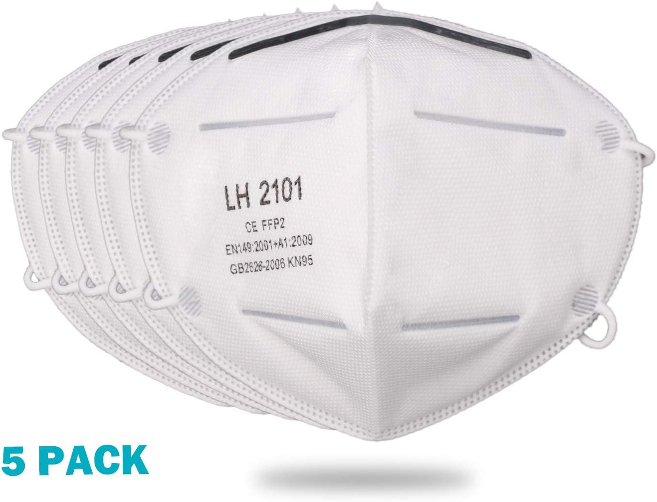 Dochem 5 Packs Adult Costume Reusable Cotton Cloth Mask for Face Protection from Dust Pollen Breathing Masks White