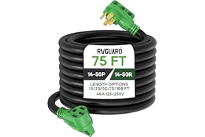 RVGUARD 40 Amp 75 Foot RV/EV Extension Cord, NEMA 14-50P/R Heavy Duty Extension Cord with LED Power Indicator and Cord Organizer, Green, ETL Listed