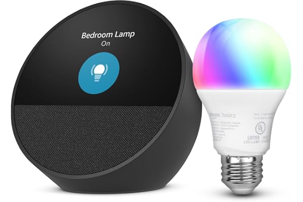 Echo Spot with Amazon Basics Smart Color Bulb