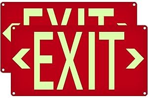 LXYSIGN (2 Pack) Photoluminescent Exit Sign Red - with Removable Directional Arrows, With strong self adhesive tape, 14.25 x 7.5 Inches Heavy Duty Aluminum Signs, Fade Resistant, water proof/weather proof