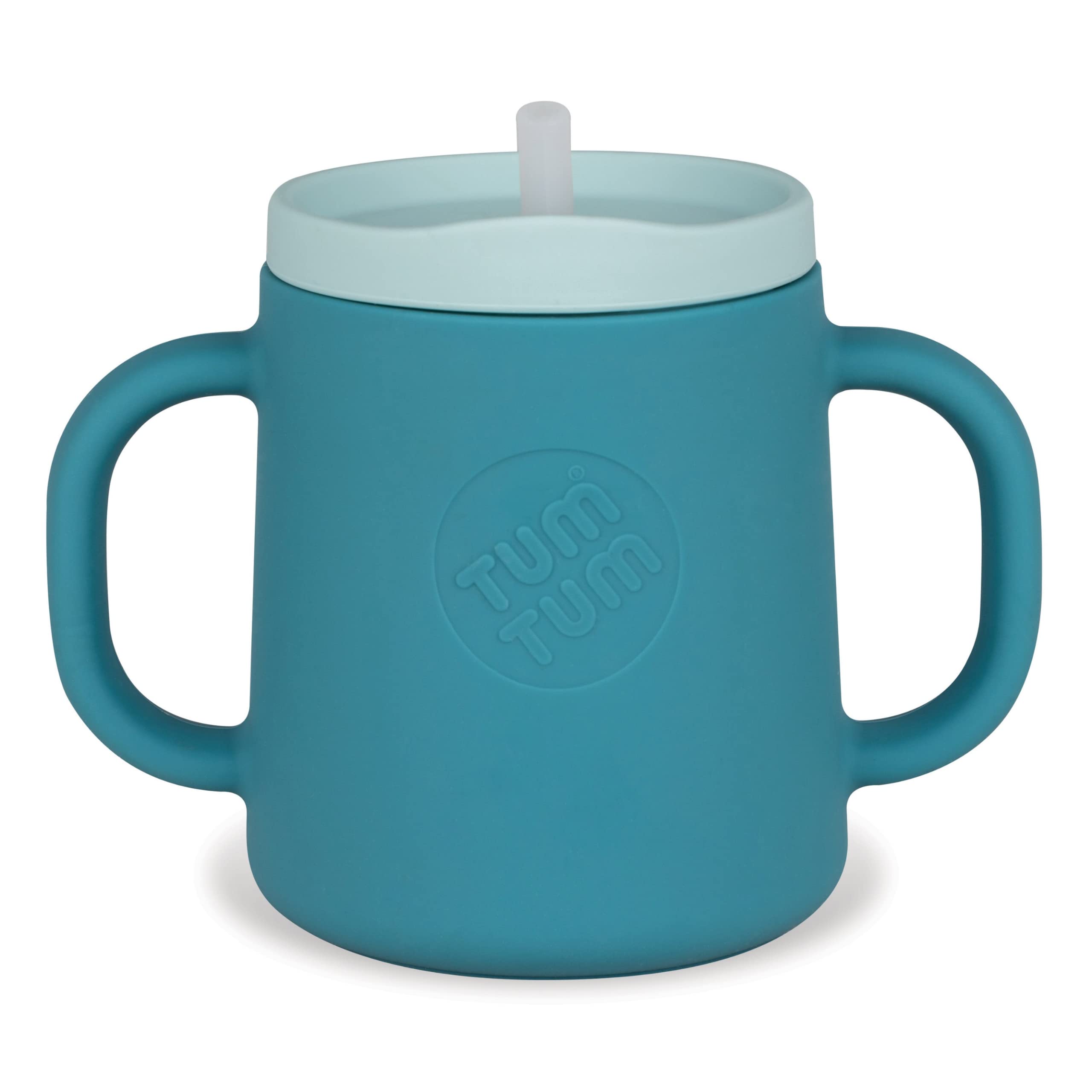 TUM TUM 3 Way Silicone Baby Training Cup - Designed With Feeding & Speech Therapist - Three in One Free Flow Straw, Transition, and Open Cup - for 6 Months Plus, 180ml, Blue