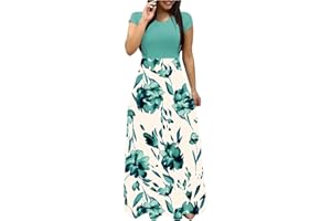 OPHPY Summer Maxi Dress with Sleeves Casual Floral Print Long Dresses Ladies Sexy Elegant O-Neck Vacation Travel Dress