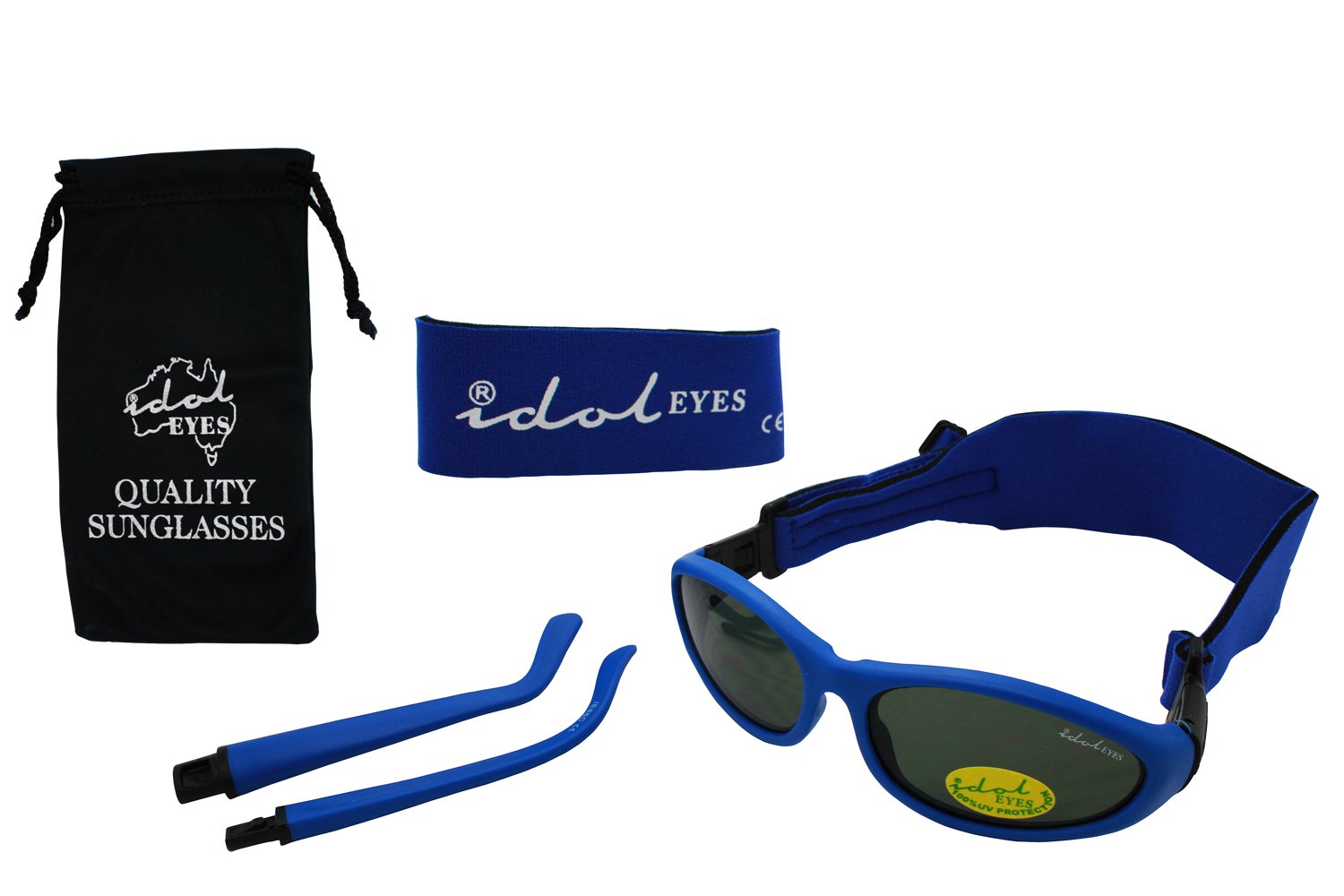 Baby Wrapz 2 Convertible Sunglasses 0-5 Years with 2 Headbands & Attachable Arms (Blue)