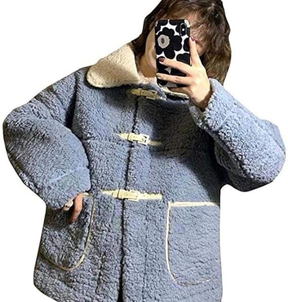 Amazon ミートン レディース カジュアル おしゃれ 防寒 秋 冬 冬服 原宿系 ゆったり アウター上品 人気 カジュアル学校長袖 ブルー F コート ジャケット 通販