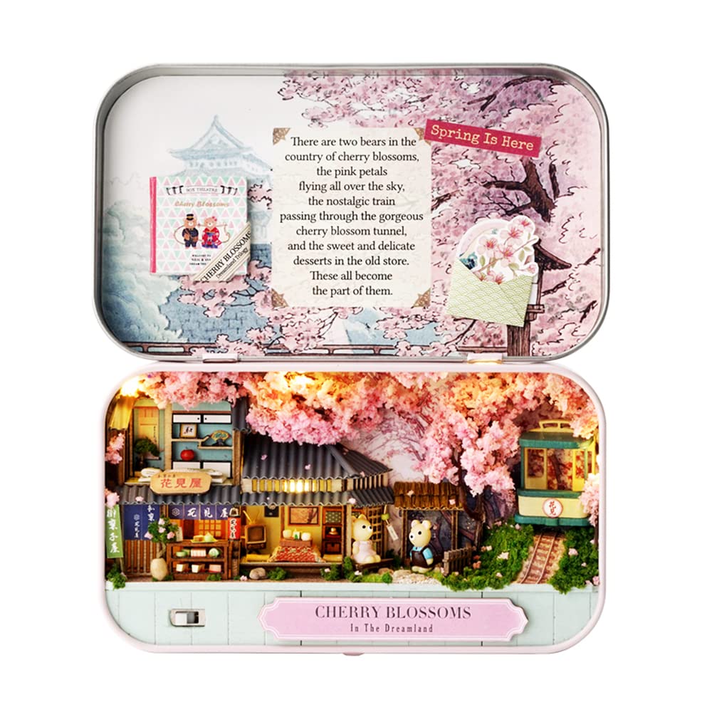 Kisoy Dollhouse Miniature with Furniture Kit, Handmade DIY House Model for Teens Adult Gift (Cherry Blossoms)