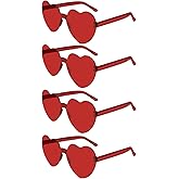 NACHLYNN 4 Pairs Red Heart Sunglasses for Women Rimless Heart Shaped Sunglasses Candy Color Glasses for Party Favors