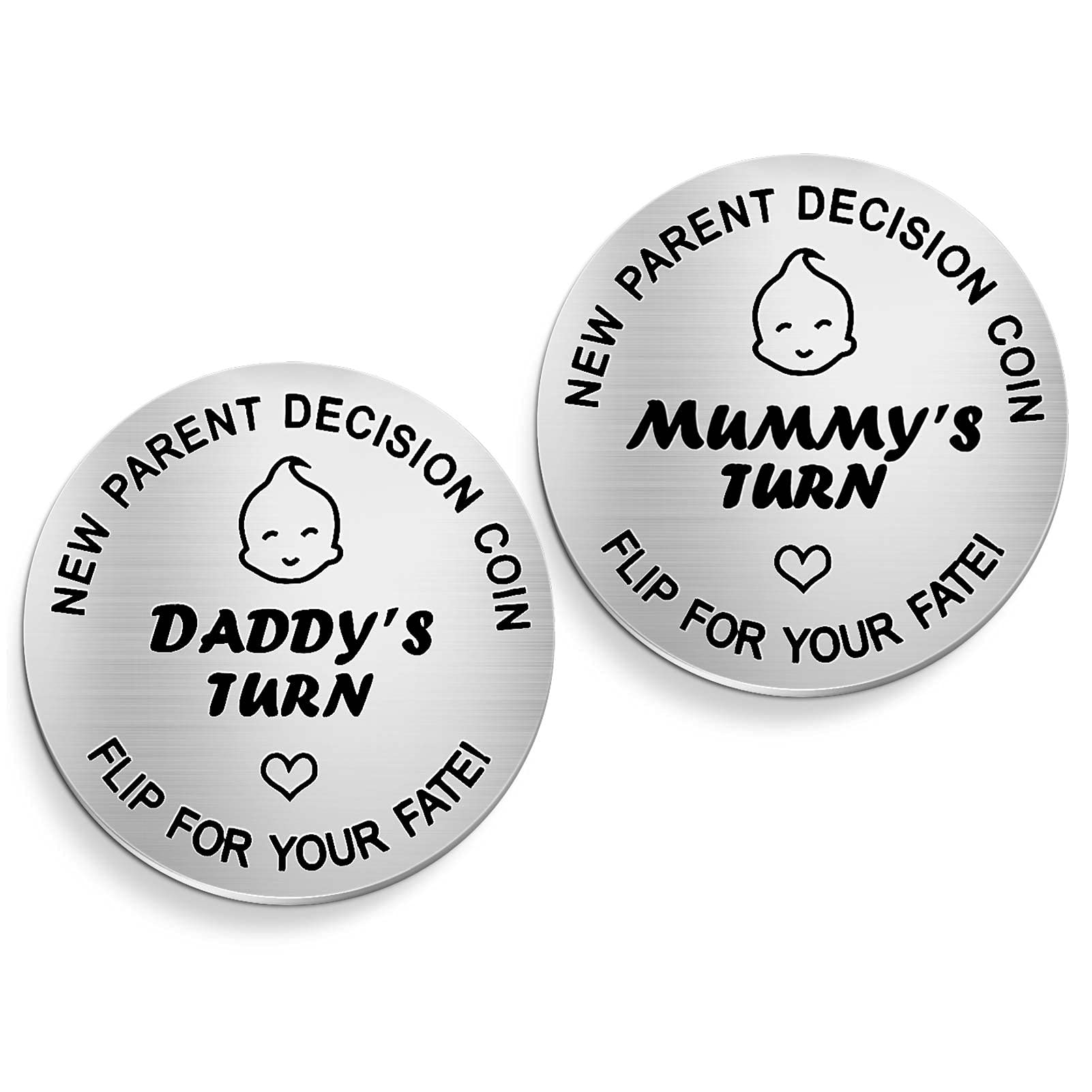 New Parents Decision Coin,Kucheed New Baby Gift Pregnancy Gift for First Time Mom Dad,New Dad Mum Gift,First Mothers Fathers Day Christmas Thanksgiving Birthday Gift,Mommy Daddy Turn Double-Sided Coin