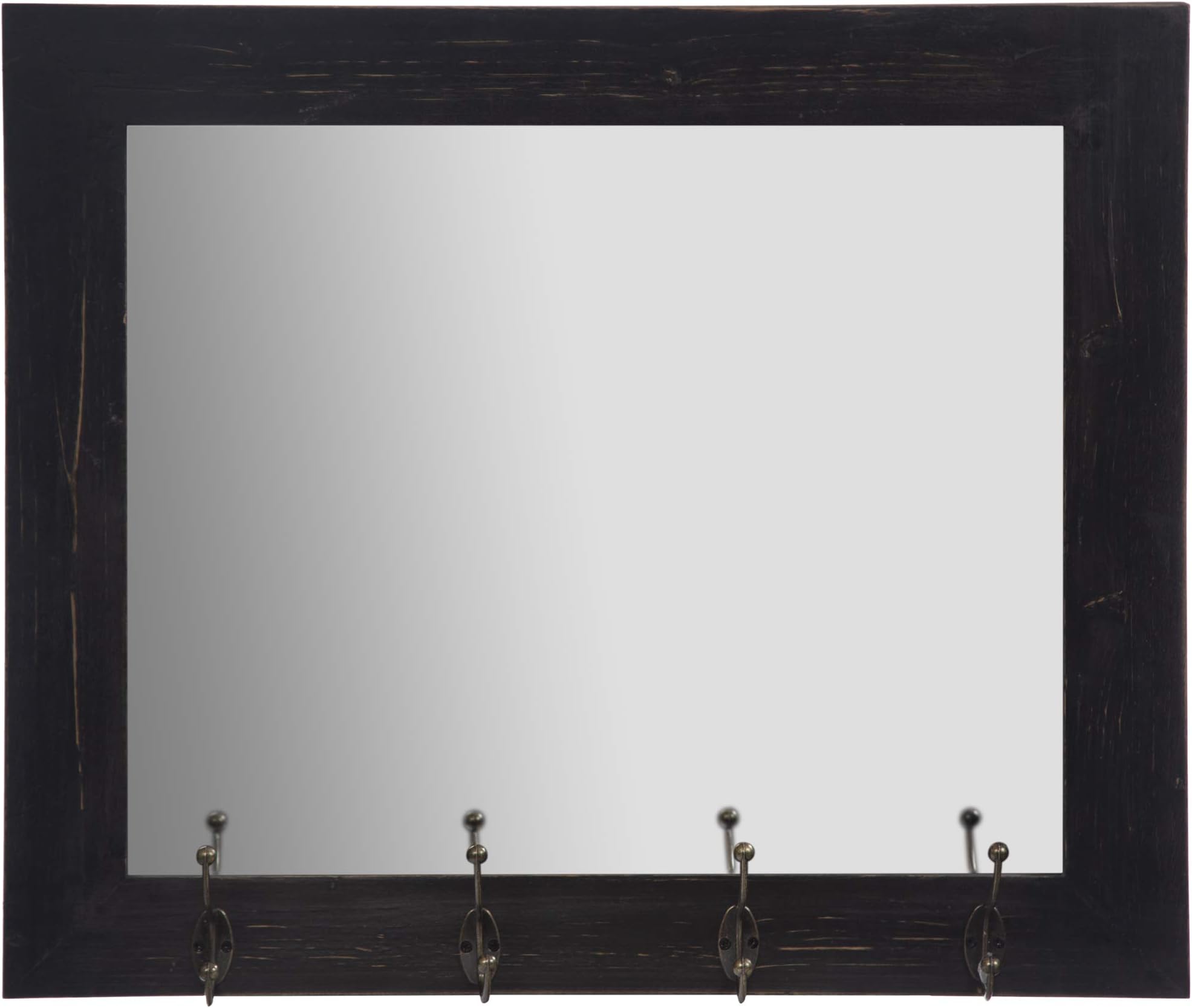Rustic Black Entryway Wall Mount Mirror with Hooks