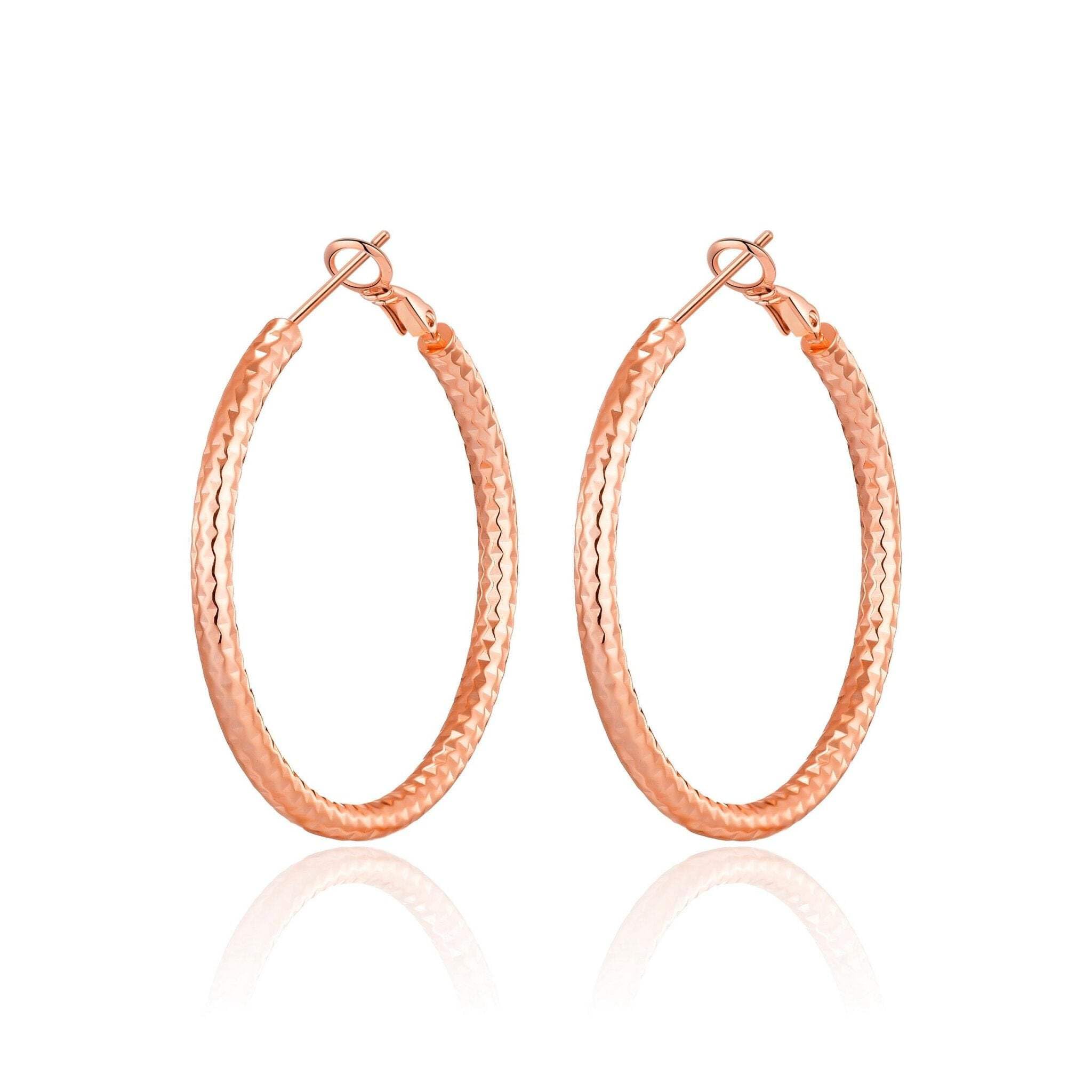 Philip Jones Rose Gold Plated 40mm Diamond Cut Hoop Earrings
