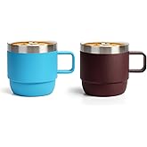 Zenbo 6 oz Espresso/Coffee Mug with Handle, Double Wall Vacuum Insulated 18/8 Stainless Steel Ceramic Lined Cups, Coffee, Tea, Hot & Cold Drinks, No Sweat, Dishwasher Safe（Wild Vine Red & Blue-2Pack）