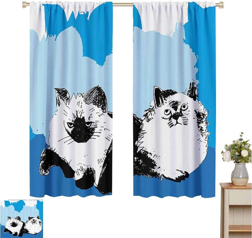 Petpany Bedroom Curtains Cat,Illustration of Cute Baby Cats with Shades of Blue